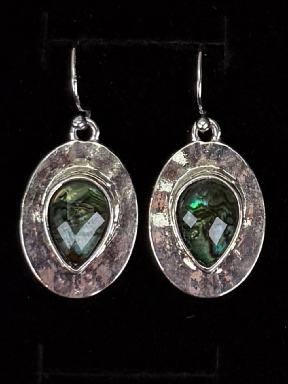 Elegant Silvertone and Mystic Green Pierced Earrings